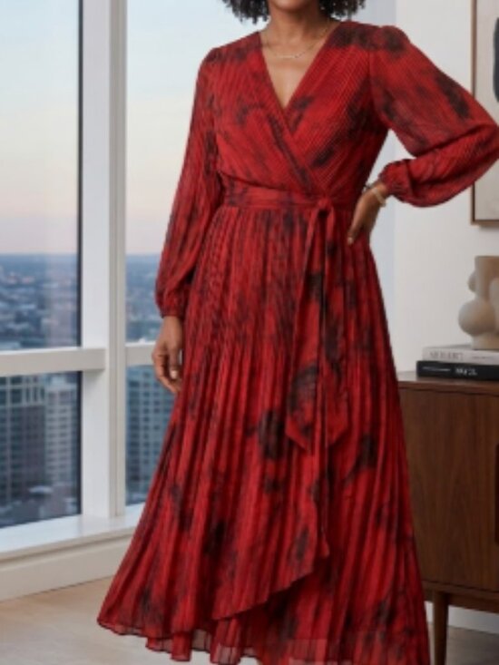 Calvin Klein Dresses & Skirts - Calvin Klein Red Wrap Dress Size 14 NWT Long Sleeve V-Neck Belted Gown